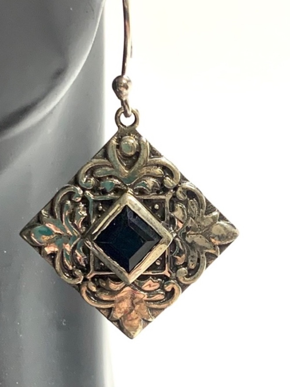 ORCHID STERLING SILVER WITH DARK BLUE SAPPHIRES DANGLE EARRINGS